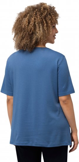 Ulla Popken Double Layer Rounded V-Neck Slim Fit Tee Denim Blue - T-skjorter - 