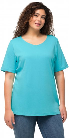 Ulla Popken Double Layer Rounded V-Neck Slim Fit Tee Deep Aqua - T-skjorter - 