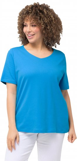 Ulla Popken Double Layer Rounded V-Neck Slim Fit Tee Sapphire Blue - T-skjorter - 