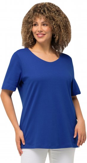 Ulla Popken Double Layer Rounded V-Neck Slim Fit Tee Cobalt Blue - T-skjorter - 