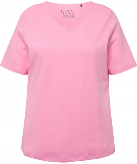 Ulla Popken Double Layer Rounded V-Neck Slim Fit Tee Light Pink - T-skjorter - 