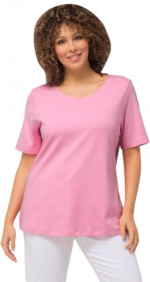 Ulla Popken Double Layer Rounded V-Neck Slim Fit Tee Light Pink - T-skjorter - 