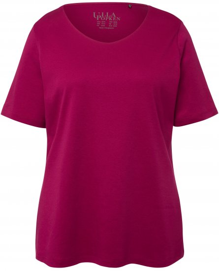 Ulla Popken Double Layer Rounded V-Neck Slim Fit Tee Magnolia Red - T-skjorter - 