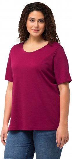 Ulla Popken Double Layer Rounded V-Neck Slim Fit Tee Magnolia Red - T-skjorter - 
