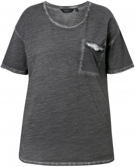 Ulla Popken Cold Dye Ruffle Edge Pocket Tee Graphite Grey - T-skjorter - 