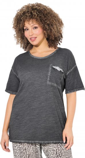 Ulla Popken Cold Dye Ruffle Edge Pocket Tee Graphite Grey - T-skjorter - 