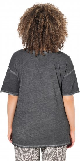 Ulla Popken Cold Dye Ruffle Edge Pocket Tee Graphite Grey - T-skjorter - 