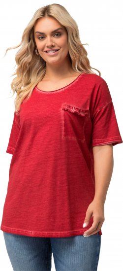 Ulla Popken Cold Dye Ruffle Edge Pocket Tee Salsa - T-skjorter - 