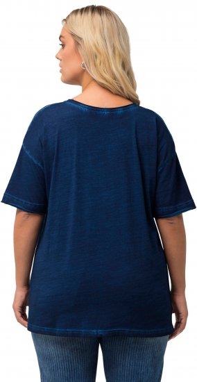 Ulla Popken Cold Dye Ruffle Edge Pocket Tee Dark Blue - T-skjorter - 