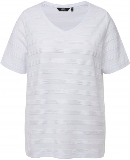 Ulla Popken Textured Striped Short Sleeve Tee Snow White - T-skjorter - 