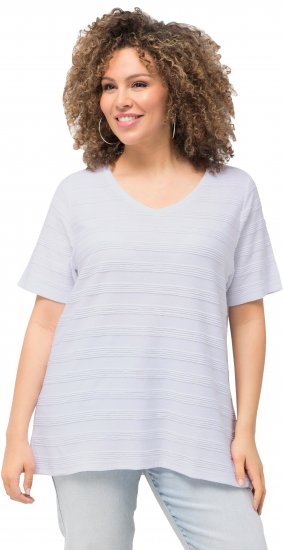 Ulla Popken Textured Striped Short Sleeve Tee Snow White - T-skjorter - 