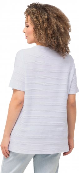 Ulla Popken Textured Striped Short Sleeve Tee Snow White - T-skjorter - 