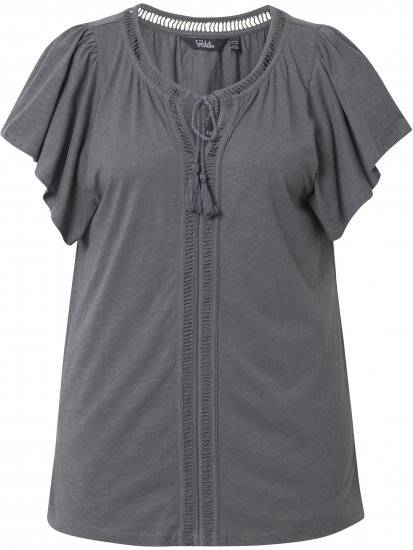 Ulla Popken Wing Sleeve V-Neck Tee Graphite Grey - T-skjorter - 