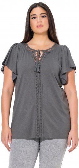 Ulla Popken Wing Sleeve V-Neck Tee Graphite Grey - T-skjorter - 