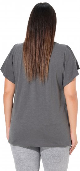 Ulla Popken Wing Sleeve V-Neck Tee Graphite Grey - T-skjorter - 