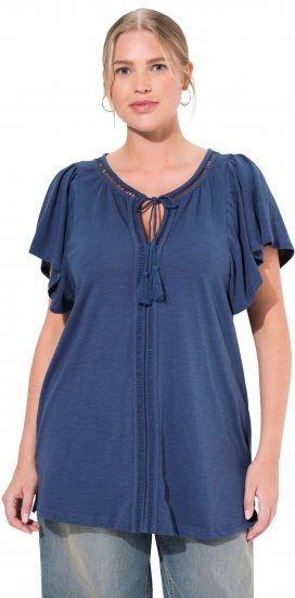 Ulla Popken Wing Sleeve V-Neck Tee Navy - T-skjorter - 