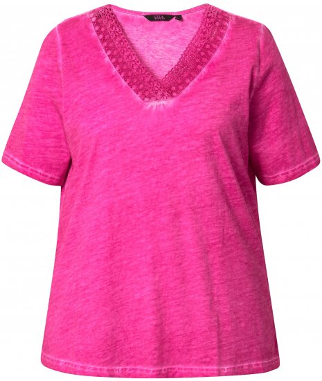 Ulla Popken Lace Trim Short Sleeve Tee Bold Pink - T-skjorter - 