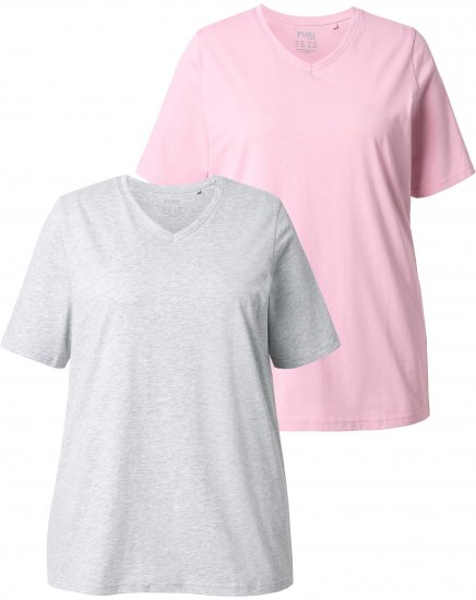 Ulla Popken Eco Cotton Basic T-Shirt 2-Pack Grey/Pink - T-skjorter - 