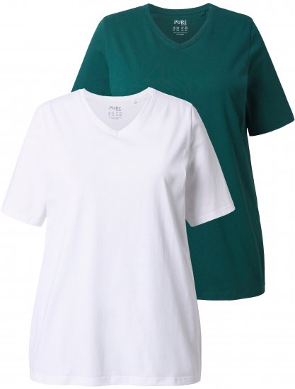 Ulla Popken Eco Cotton Basic T-Shirt 2-Pack Green/White - T-skjorter - 