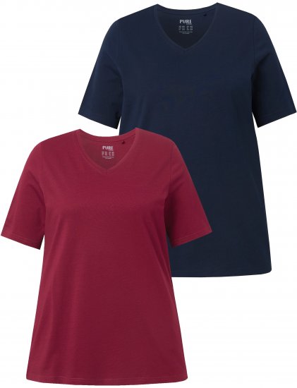 Ulla Popken Eco Cotton Basic T-Shirt 2-Pack Red/Navy - T-skjorter - 