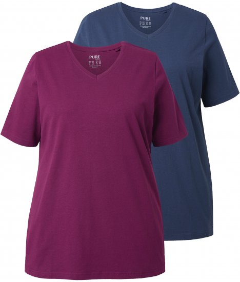 Ulla Popken Eco Cotton Basic T-Shirt 2-Pack Black/Red - T-skjorter - 