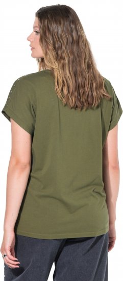 Ulla Popken Oversized studded Acid-washed V-Neck T-shirt Palm Green - T-skjorter - 