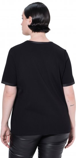 Ulla Popken Satin Trimmed Ribbed Jersey Short Sleeve T-Shirt Black - T-skjorter - 