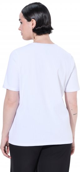 Ulla Popken Satin Trimmed Ribbed Jersey Short Sleeve T-Shirt Snow White - T-skjorter - 