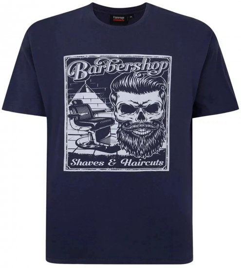 Espionage T410 Barbershop Printed T-Shirt Navy - T-skjorter med trykk i store størrelser - T-skjorter med trykk i store størrelser