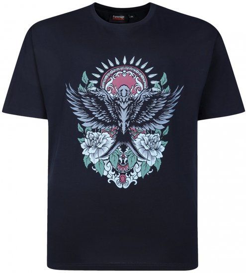 Espionage T444 Tiger Swallow Print T-Shirt Navy - T-skjorter med trykk i store størrelser - T-skjorter med trykk i store størrelser