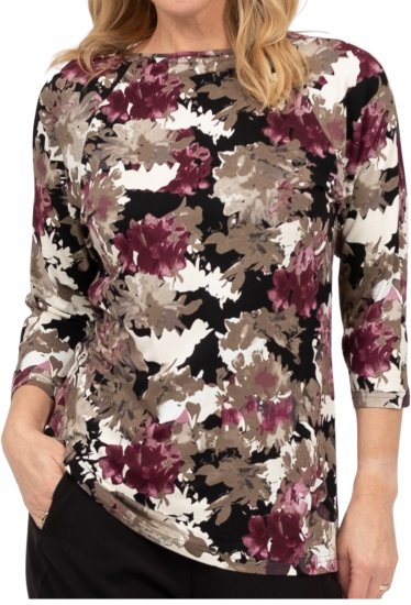 Scandinavian Caramel Flowers Blouse Purple and Brown - Trykket T-skjorter for dame - 