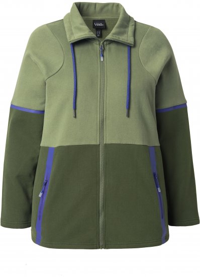 Ulla Popken Two-Tone ZIp Front Pocket Sweatshirt Olive Green - Hettegensere og collegegensere - 