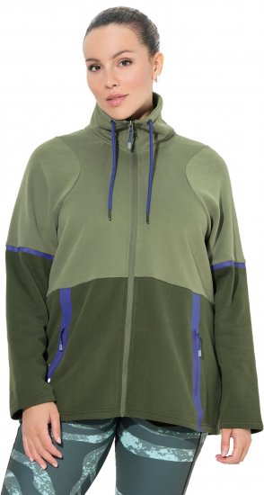 Ulla Popken Two-Tone ZIp Front Pocket Sweatshirt Olive Green - Hettegensere og collegegensere - 