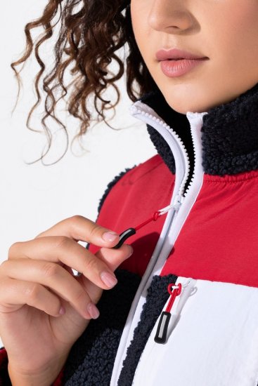 Ulla Popken Color Block Teddy Fleece Jacket Navy - Hettegensere og collegegensere - Myke gensere, hettegensere og strikk