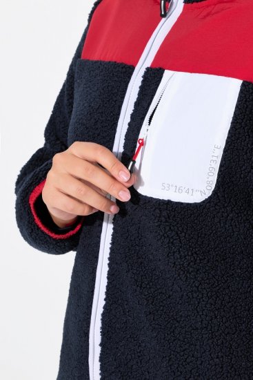 Ulla Popken Color Block Teddy Fleece Jacket Navy - Hettegensere og collegegensere - Myke gensere, hettegensere og strikk