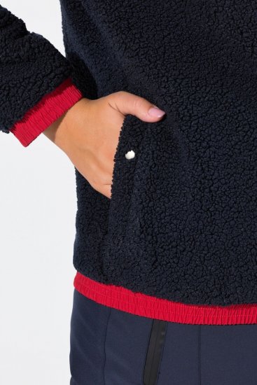 Ulla Popken Color Block Teddy Fleece Jacket Navy - Hettegensere og collegegensere - Myke gensere, hettegensere og strikk