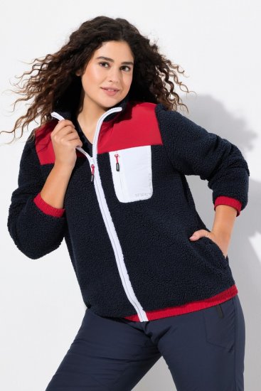 Ulla Popken Color Block Teddy Fleece Jacket Navy - Hettegensere og collegegensere - Myke gensere, hettegensere og strikk