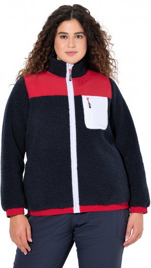 Ulla Popken Color Block Teddy Fleece Jacket Navy - Hettegensere og collegegensere - Myke gensere, hettegensere og strikk