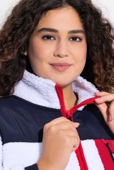 Ulla Popken Color Block Teddy Fleece Jacket Snow White - Hettegensere og collegegensere - Myke gensere, hettegensere og strikk