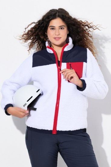 Ulla Popken Color Block Teddy Fleece Jacket Snow White - Hettegensere og collegegensere - Myke gensere, hettegensere og strikk