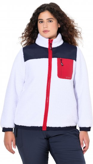 Ulla Popken Color Block Teddy Fleece Jacket Snow White - Hettegensere og collegegensere - Myke gensere, hettegensere og strikk