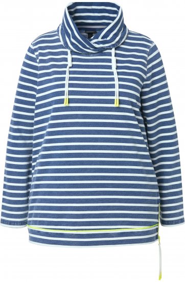 Ulla Popken Striped Turtleneck Neon Detail Sweatshirt Indigo Denim - Hettegensere og collegegensere - Myke gensere, hettegensere og strikk