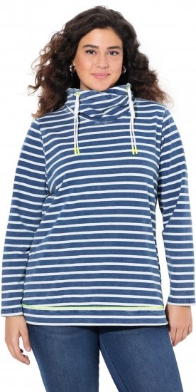 Ulla Popken Striped Turtleneck Neon Detail Sweatshirt Indigo Denim - Hettegensere og collegegensere - Myke gensere, hettegensere og strikk