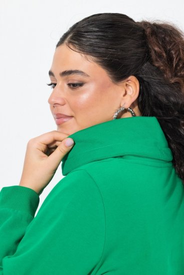 Ulla Popken HELLO Classic Fit Stand-Up Collar Sweatshirt Emerald Green - Hettegensere og collegegensere - Myke gensere, hettegensere og strikk