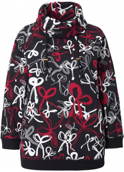 Ulla Popken Ribbon Print Turtleneck Sweatshirt Black - Hettegensere og collegegensere - Myke gensere, hettegensere og strikk