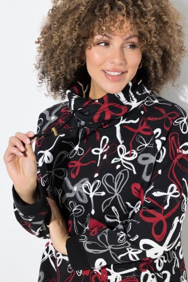 Ulla Popken Ribbon Print Turtleneck Sweatshirt Black - Hettegensere og collegegensere - Myke gensere, hettegensere og strikk