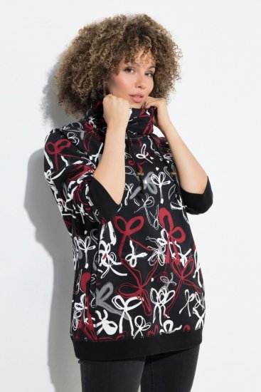 Ulla Popken Ribbon Print Turtleneck Sweatshirt Black - Hettegensere og collegegensere - Myke gensere, hettegensere og strikk