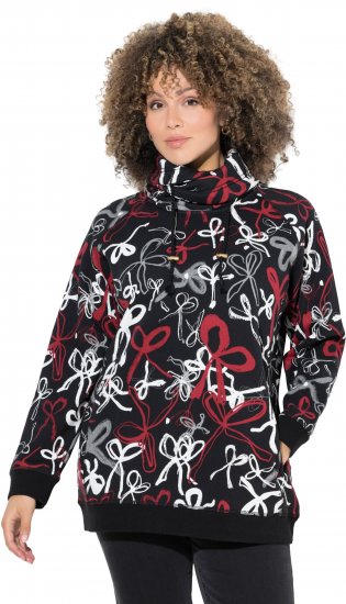 Ulla Popken Ribbon Print Turtleneck Sweatshirt Black - Hettegensere og collegegensere - Myke gensere, hettegensere og strikk