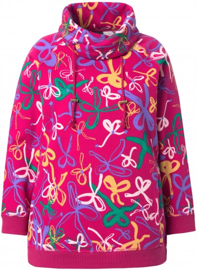 Ulla Popken Ribbon Print Turtleneck Sweatshirt Cherry Red - Hettegensere og collegegensere - Myke gensere, hettegensere og strikk