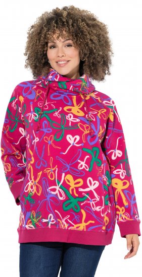 Ulla Popken Ribbon Print Turtleneck Sweatshirt Cherry Red - Hettegensere og collegegensere - Myke gensere, hettegensere og strikk